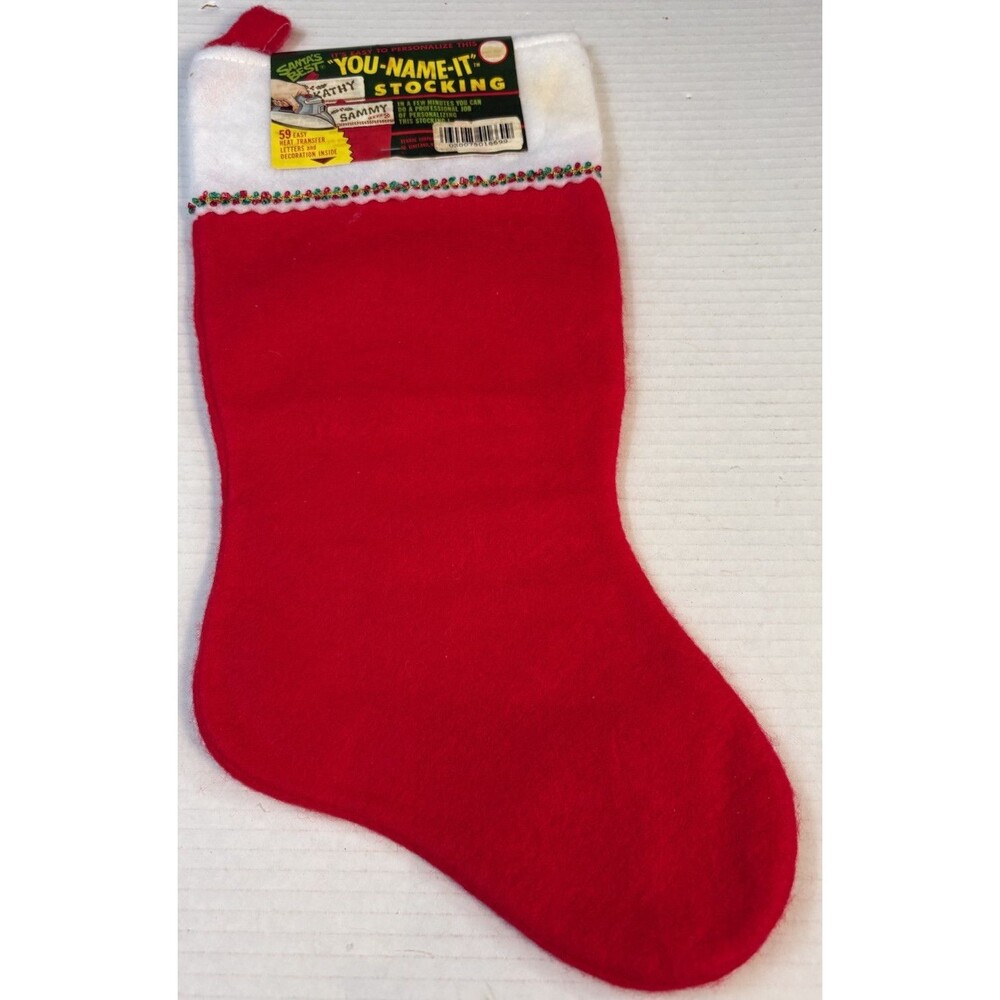 Santa’s Best •You Name It• Plush Christmas Stocking Vintage Red & White 17.5”